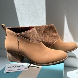 TOMS ‘Lelani’ Booties in Tan Oiled Nubick/Mini Cheetah Suede